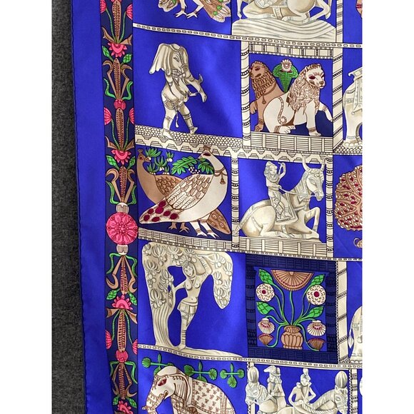 Hermes Paris Scarf Torana Square Silk Elephant Lion Horse Buddha Temple VTG - Picture 3 of 14